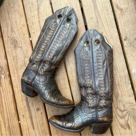 Vintage Sanders tall brown marbled leather western boot - Picture 11 of 16